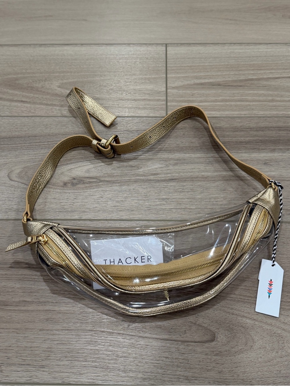 New Thacker Peekaboo Gold and Clear belt bag $98 Concert Approved